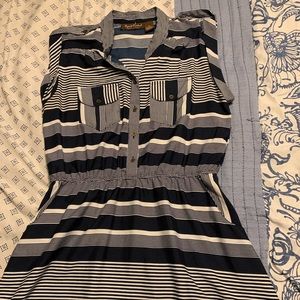 White and blue stripped dress